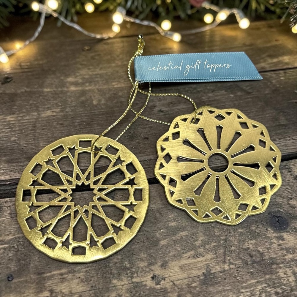 Anthropologie Celestial Gift Toppers Gold Tone Ornament Decor Set of 2